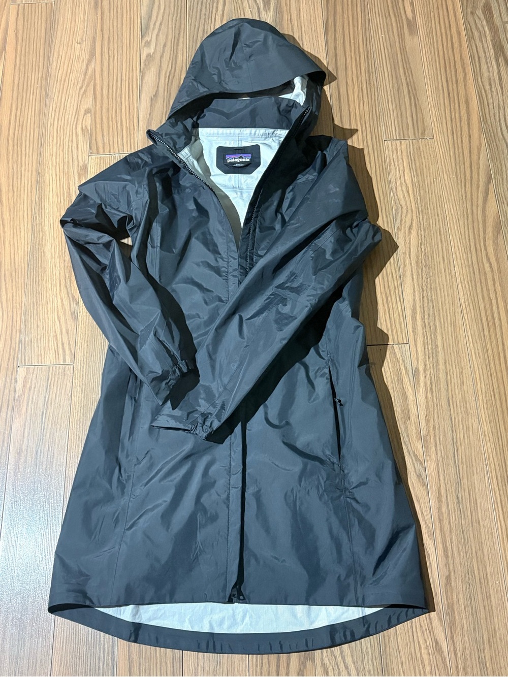 Patagonia Black Hooded Rain Trench Coat